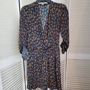 RACHEL Rachel Roy Navy Blue/Brown Elastic Waist Women's Dress